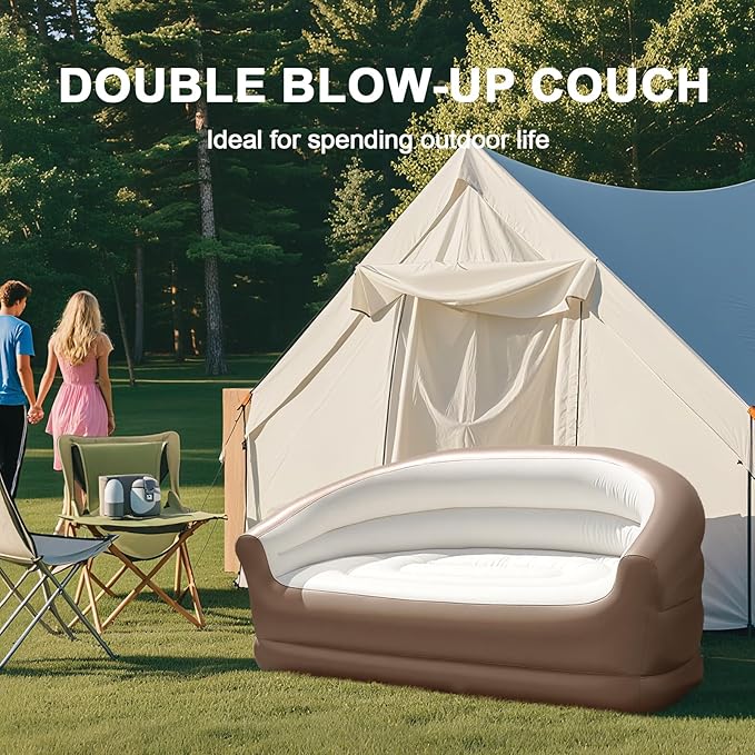 Twin Size Air Mattress Inflatable Sofa,Double Inflatable Chair for Adults-Flodable Blow Up Couch Lounger-Portable Air Sofa for Indoor Living/Tent Camping/Outdoor Activitie(Dark Brown)