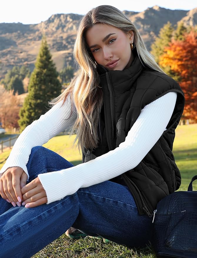 Zeagoo Womens Puffer Vest Ladies Sleeveless Zip Up Outerwear Warm Puffer Lightweight Down all Winter Jackets Coats 2025