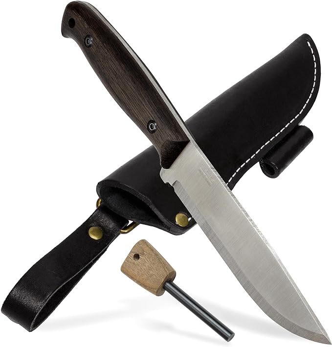 BPS Nighthawk Adventurer - Fixed-Blade Stainless Steel Survival Knife - Black Leather Sheath and Firestarter - Outdoor Full Tang Bushcraft Knife