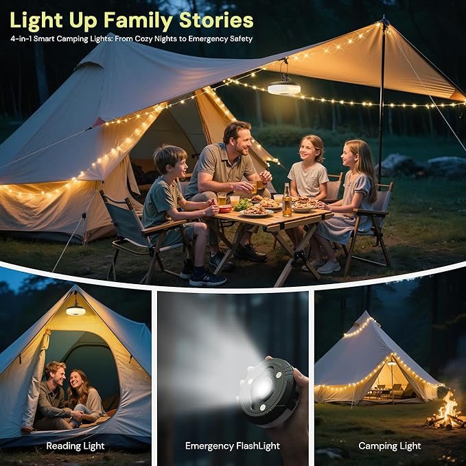 L LOHAS LED Camping String Lights, 4 in 1 Quick Recovery Waterproof Outdoor Tent Lights, 32.8FT with 8 Lighting Modes, Camping Essentials for Yard, Tent, Hiking, Patio, and Holiday Decoration