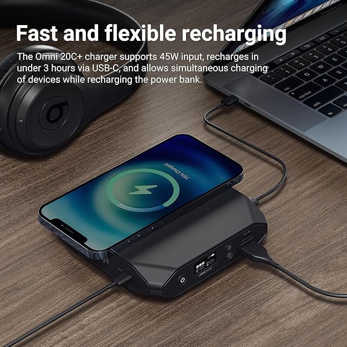 Omni 20C+ Professional Premium Portable Power Bank with Fast Charging 100W USB-C PD 20,000mAh/71Wh – Laptop Power Bank, Universal Charger for All Devices, USB Hub, Wireless & QC 3.0 Power Solution