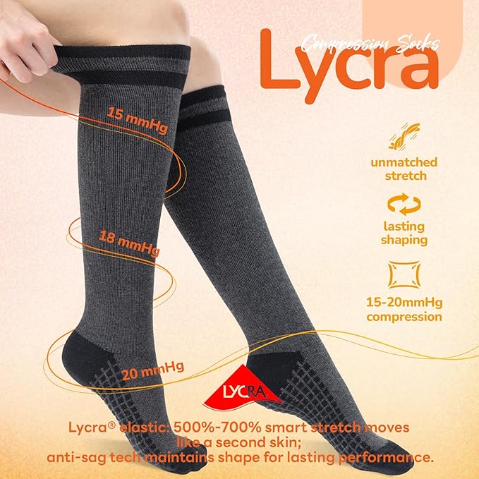 Merino Wool Compression Socks for Women Men (2/3 Pairs) Knee High Winter Thermal Thick Warm for Nurse Pregnant Travel