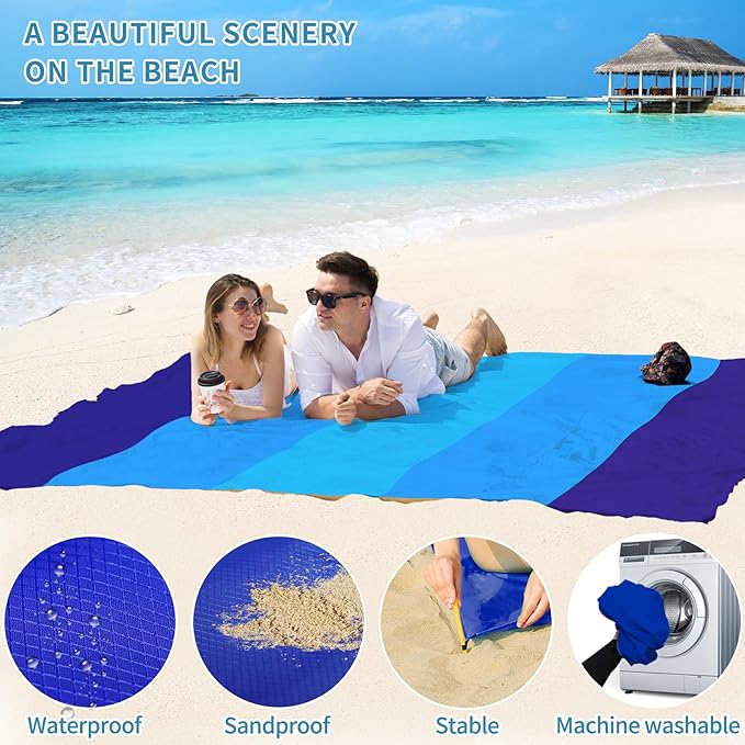 BYDOLL Beach Blanket Waterproof Sandproof 78''ร81'' Suits1-4 Adults Compact Lightweight Oversized Sand-Free Blanket Large Picnic Mat for Beach Travel Camping Hiking