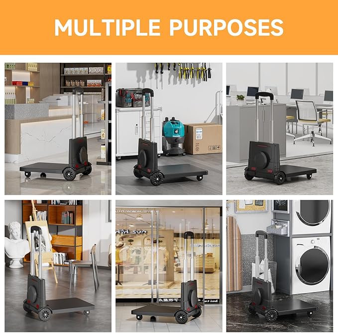 Folding Trolley for Moving, 220 lbs Heavy Duty Luggage,4 Wheel Foldable,Expandable Platform with Bungee Cord, Portable Moving Utility Carts Trolley Cart, (Black, M)