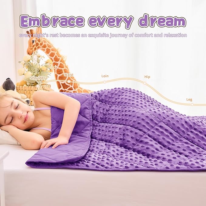 Weighted Blanket Kids (7lbs, 40"x60" Throw Size) - Breathable Minky Heavy Blanket for 60-90lbs with Premium Glass Beads - Soft Thick Blankets for All-Season Sleeping Comforter - Purple