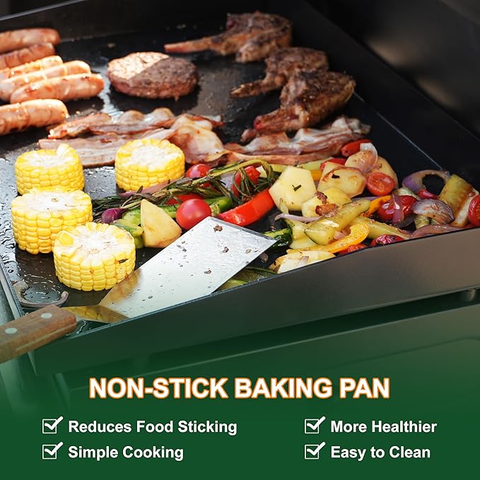 23 Inch Portable Propane Flat Top Grill with Non-stick Ceramic Coated Baking Pan, 2 Burners Tabletop Gas Griddle for Outdoor Camping, Barbecue, Cooking