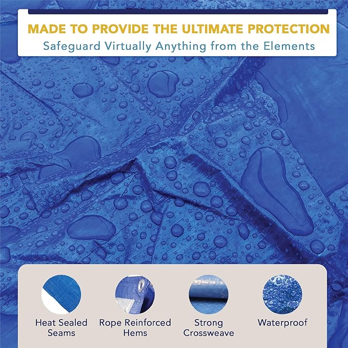 10' x 30' Waterproof Tarp, Medium Duty Reversible Blue/Silver, Multipurpose Indoor and Outdoor Tarps for Tents, Wood Cover, Furniture, Car, Boat, Pool, Tear Resistant, Blue