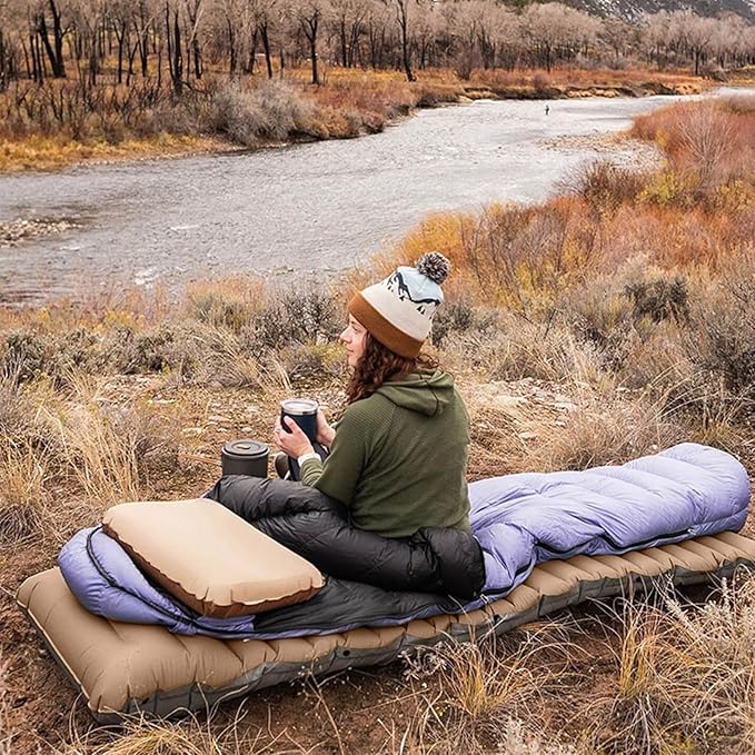 Ergocar Camping Sleeping Pad, Thick -Fledgling Sleeping Pad, Built -in Foot Pump, Lightweight Wild Camp Inflatable Mattress, Waterproof Nylon Fabric, Suitable for Camping, Backpack, Hiking Travel