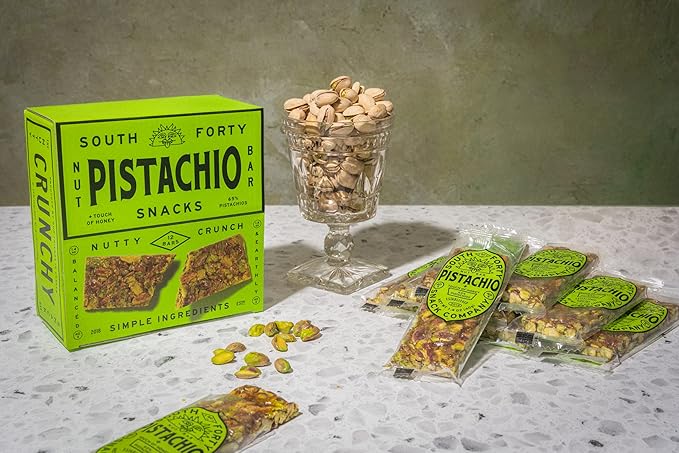 South 40 Snacks Crunchy Pistachio Bar, Just 4 Ingredients, Touch of Honey (40g Bar, Pack of 12)