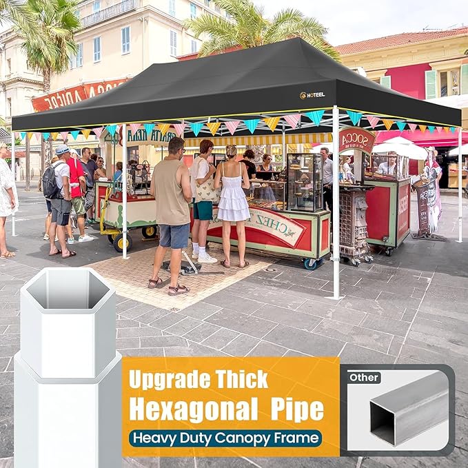 HOTEEL 13x26 Heavy Duty Pop Up Canopy Tent for Parties Event Wedding Commercial Instant Gazebo with Roller Bag, Party Tent Waterproof UV 50+&Windproof, Upgraded Thick Hexagonal Legs, Black