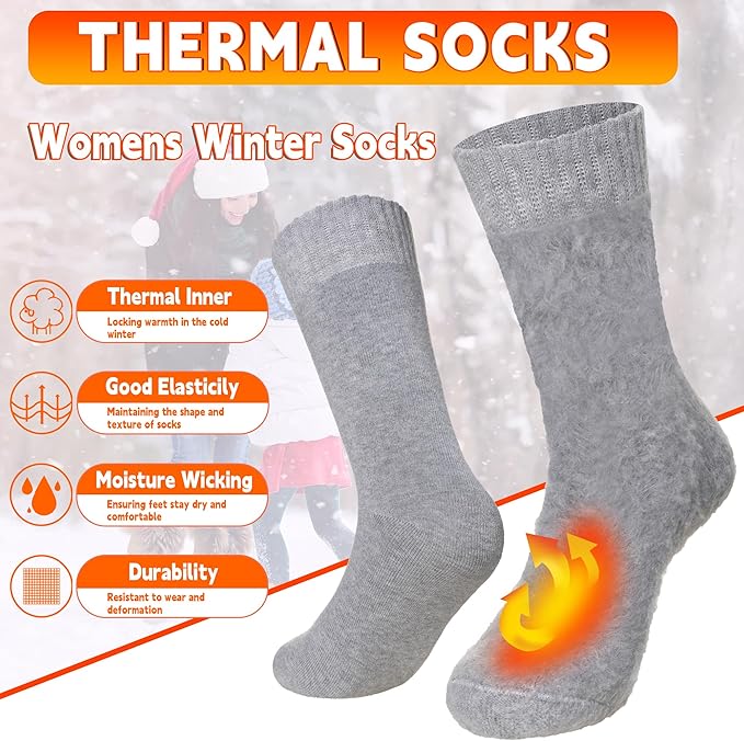 Velice Winter Warm Thermal Socks for Women Extra Thick Insulated Heated Crew Boot Socks for Cold Weather 5 Pairs