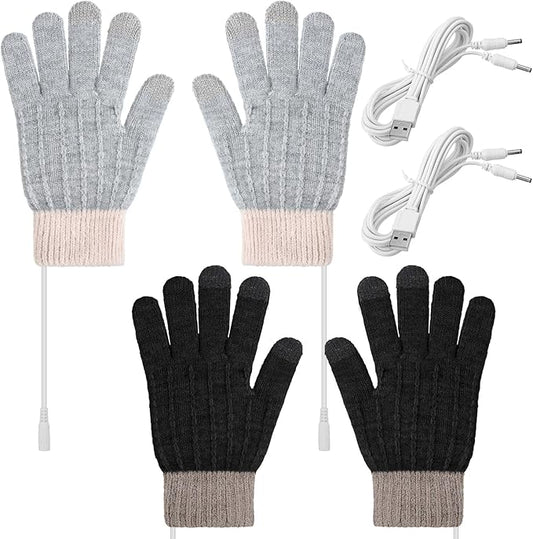 Bencailor 2 Pairs Usb Winter Heated Gloves Mitten Hand Washable Knitting Touchscreen Laptop Gloves