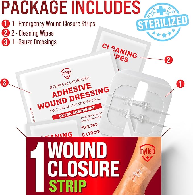 Emergency Wound Closure Strip - Laceration Closure Kit - Stitchless & Easy to Use - Butterfly Bandage