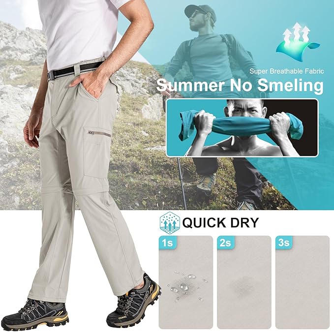 Mens Hiking Pants Convertible Lightweight Quick Dry Zip Off Fishing Safari Camping Travel boy Scout Pants