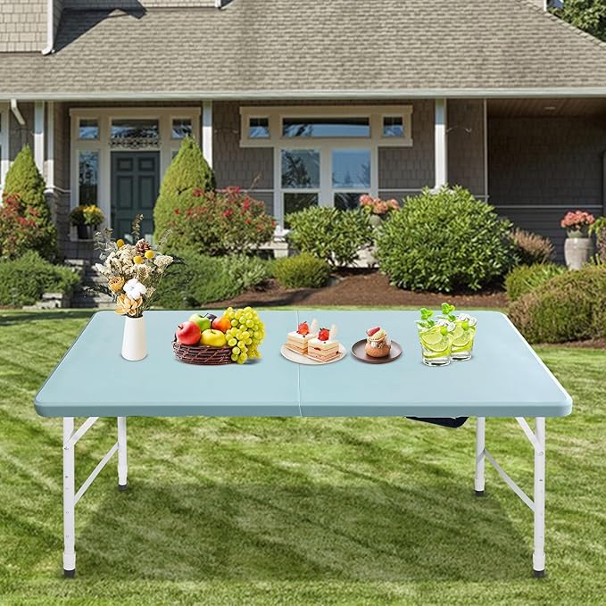 Portable Plastic Folding Table 4ft/6ft/8ft Heavy Duty White Black Picnic Dining Table Fold-in-Half for Camp Party Kitchen Indoor Outdoor