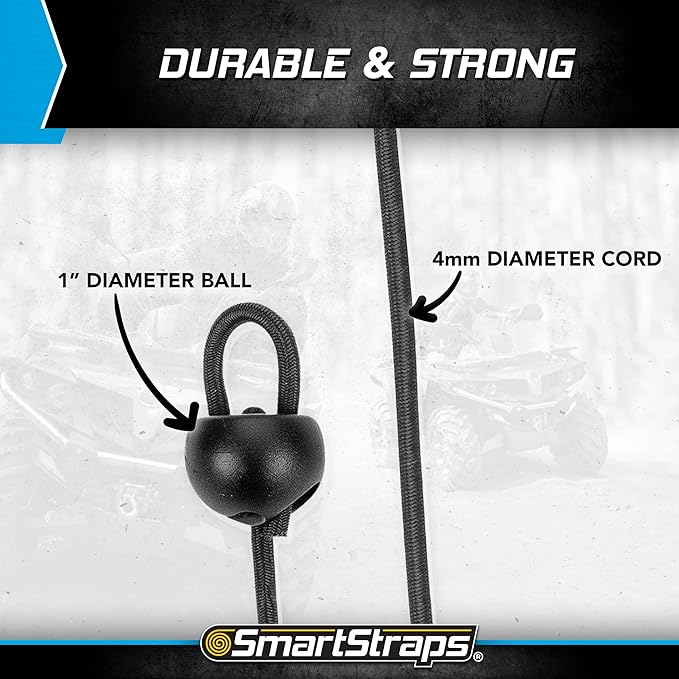 SmartStraps Adjustable Toggle Ball Bungee Cord, Adjust Tension And Length From 2-12” – Great To Keep In Your Car, Boat And Workshop (pack of 8)