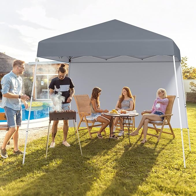 Tangkula 10x10 FT Pop Up Canopy with Sidewall, UPF 50+ Easy Setup Outdoor Tent with Backpack, 4 Stakes, Portable Heavy-Duty Canopy Tent for Party Events Camping Picnic, 10x10 Base, 8x8 Top