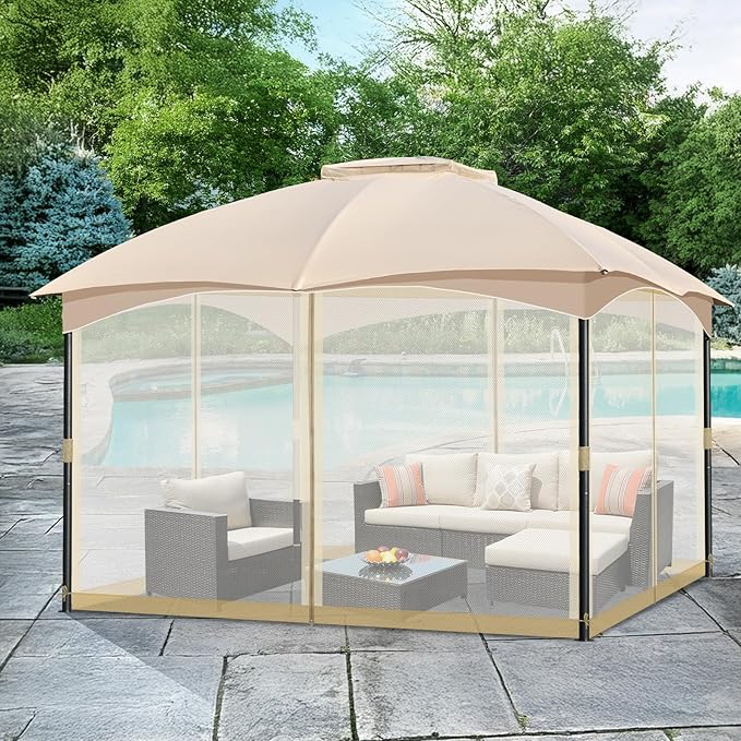 COWVIE Gazebo Replacement Netting Screen, 10' x 12' Universal Gazebo 4-Panel Mosquito Sidewalls with Double Zippers for Outdoor Patio (Only Netting)