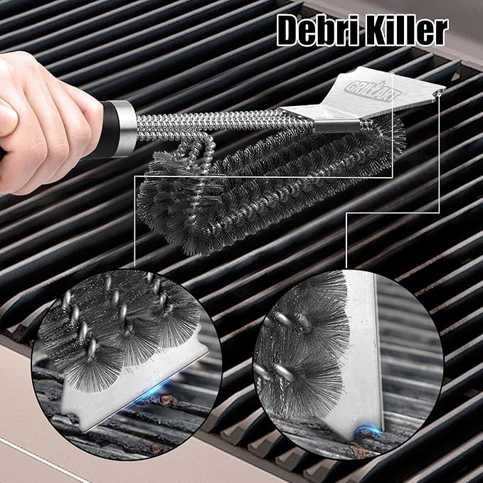 GRILLART Grill Brush and Scraper BBQ Brush for Grill, Safe 18" Stainless Steel Woven Wire 3 in 1 Bristles Grill Cleaning Brush, BR-4516