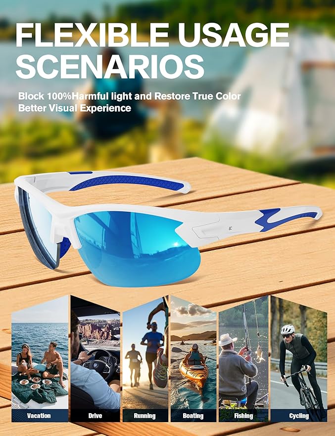 BIRCEN Polarized Sport Sunglasses for Men: UV Protection Fishing Shades for Golf Baseball Driving Motorcycle BC3065