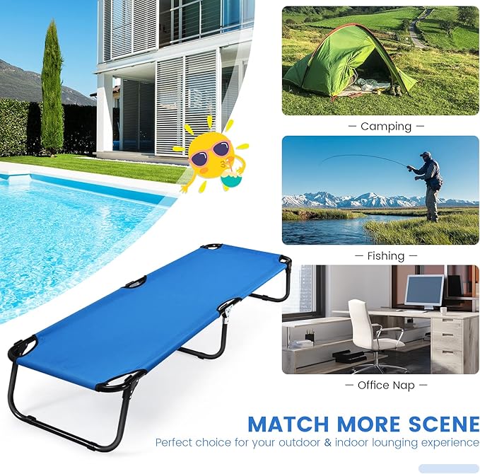 Goplus Folding Camping Cot, Heavy Duty Collapsible Foldable Camping Bed for Adults Kids with Non-Slip Foot Pad, Indoor Outdoor Portable Sleeping Cot for Hiking, Camping, Fishing (Blue)