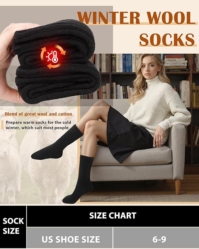 YSense Thermal Wool Socks for Women Thick Winter Boot Socks for Women Warm Cozy Breathable Hiking Socks 4 Pairs