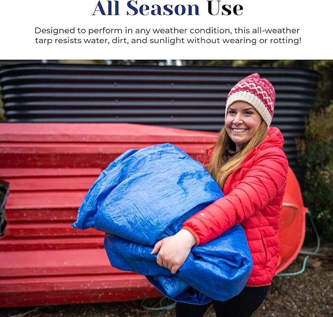Tarps Now 40x60 ft Heavy Duty Plastic Tarp – Blue Poly Tarp, 6 MIL Waterproof Cover w/Aluminum Grommets, Reinforced Edges, Tear Resistant Polyethylene for Camping, Roofing, Construction, Outdoor Use