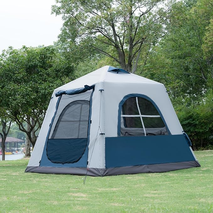 Inflatable Camping Tent for 2-4 Person, Glamping Blow up Tent with Hand Pump, Oxford Waterproof Air Cabin Tent with Mesh Windows & Door