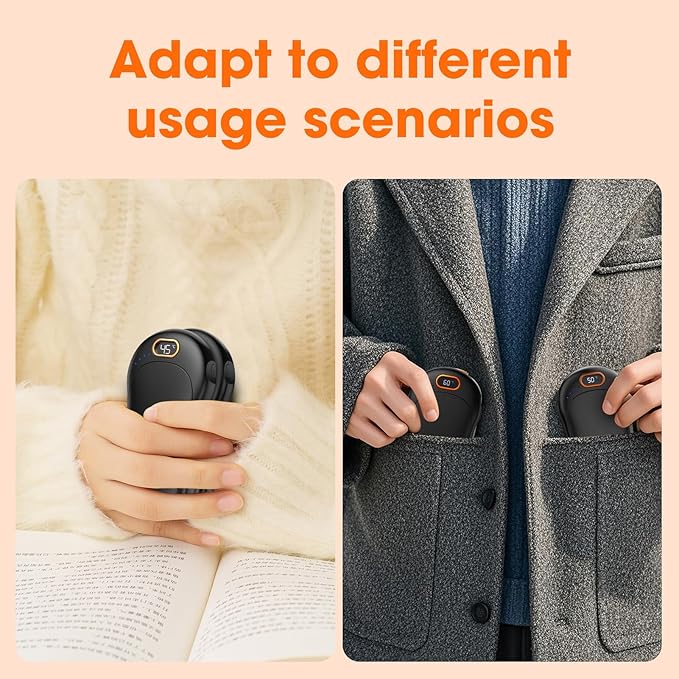 Hand Warmers Rechargeable,2 Pack Double Sided Heating Warmer That Surrounds Warmth for Palm and Fingers,Magnetic Electric Handwarmers 10000mAh with Adjustable Temp,Winter Gifts for Men and Women