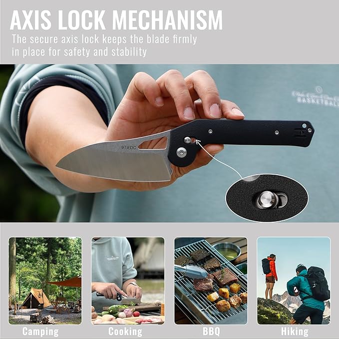 Pocket Folding Camping Knife, Stainless Steel Ultra Sharp Chef Knife with Ergonomic Handle for Cooking, Camping Trip, Outdoor Portable Kitchen