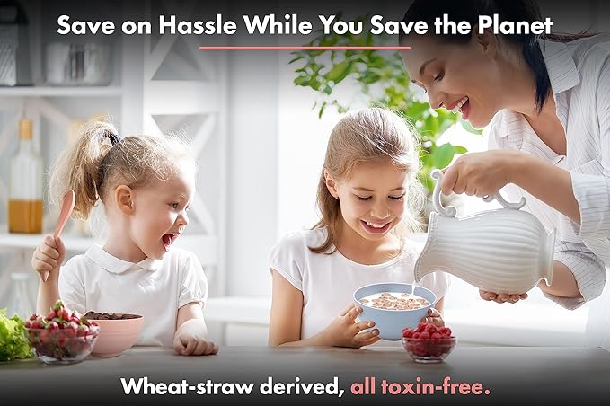 FOODLE Wheat Straw Dinnerware Set - BPA Free & Safety Certified - Lightweight & Unbreakable - Microwave & Dishwasher Safe - Camping, Dorm & RV Dishes - Reusable Kids Plates and Bowls Sets - For 6