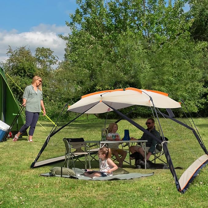 Hyper Venture Screen House 13x9 FT 4 Mesh Walls Canopy Tent Camping Gazebo Shelter for 6-8 People Outdoor Party Activities, Khaki