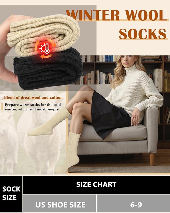 YSense Thermal Wool Socks for Women Thick Winter Boot Socks for Women Warm Cozy Breathable Hiking Socks 4 Pairs