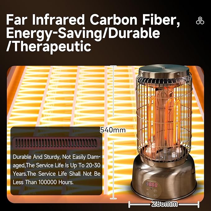 Space Heater, 2000W Electric Heaters Indoor Portable with Thermostat, High Efficiency Heating of Carbon Brazed Tubes Heater for Bedroom, Office and Indoor Use