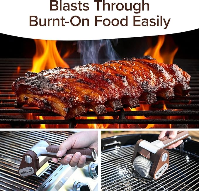 HorsePower Giddy Up Grill Cleaner AS-SEEN-ON-TV! – Cordless, Rechargeable BBQ Tool with 350 RPM Stainless Roller, LED Light – Patents Pending – From BulbHead, a Family-Owned American Brand