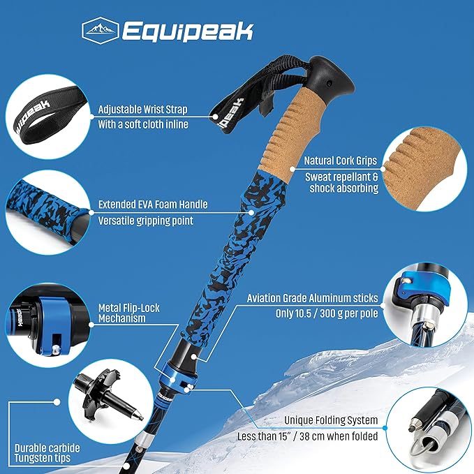Hiking Poles Collapsible Lightweight & Adjustable - Quick Lock Foldable Trekking Poles, Hiking Sticks with Cork Grip & Foam Handle, Nordic Walking Poles for Women, Men & Seniors on Travel
