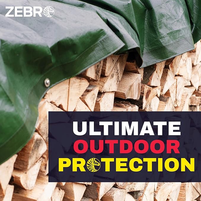 10' x 20' Green Heavy Duty Tarp with Grommets Reinforced - 16 Mil Thick - Double Sided Plastic Tarps Waterproof - Large Tarpaulin Cover for Outdoor Camping Over/Under Tent Tarp RV Roof Rain - Zebro