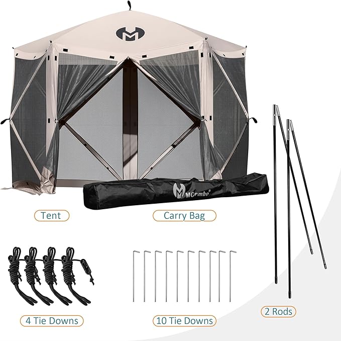 Exacme Portable Gazebo Pop up Tent for Camping, Outdoor Four Sides Pop-up Clam Screen Tent with Canopy Shelter, 1024 (5PC, Light Brown)
