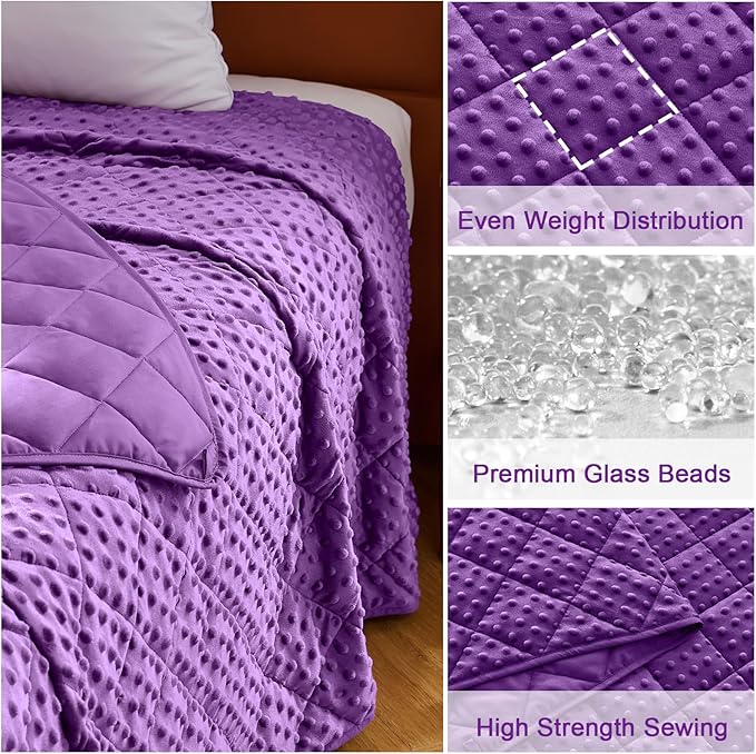 Weighted Blanket for Adults (12lbs, 48"x72" Twin Size) - Breathable Minky Heavy Blanket for 110-130lbs with Premium Glass Beads - Soft Thick Blanket for All-Season Sleeping - Purple
