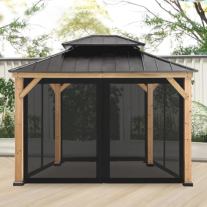 Coastshade Gazebo Canopy Mesh Walls Replacement 8x8 Gazebo Pergola Mosquito Screen Netting for Gazebos with 42Curtain Rings & 42Rail Hooks,Black