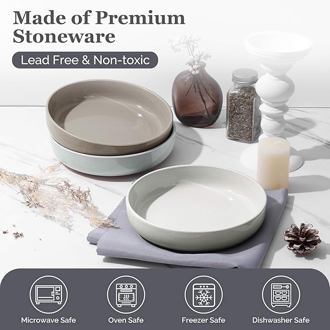 HaWare Pasta Bowls Set of 6, 33oz Large Salad Bowls for Home Kitchen, Ceramic Serving Plates for Soup, Cereal, Scratch-resistant Wide and Shallow Dinner Bowl, Microwave & Dishwasher Safe, Multicolor
