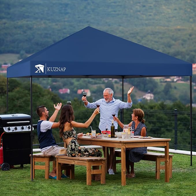 12’x12’ Pop up Canopy Tent Patented EZ Set up Instant Outdoor Canopy with Wheeled Carry Bag Bonus 4 Weight Sandbags, 8 Stakes and 4 Ropes, Blue
