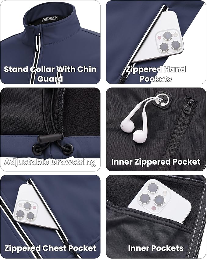 WULFUL Men's Windproof Lightweight Golf Vest Outerwear with Pockets, Softshell Sleeveless Jacket for Travel Hiking Running