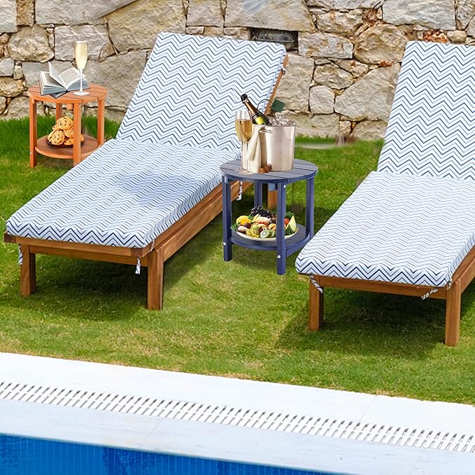 LZRS Round Adirondack Side Table Double End Table, Outdoor Side Tables for Patio, Backyard,Pool, Indoor Companion, Easy Maintenance & Weather Resistant(Navy Blue)