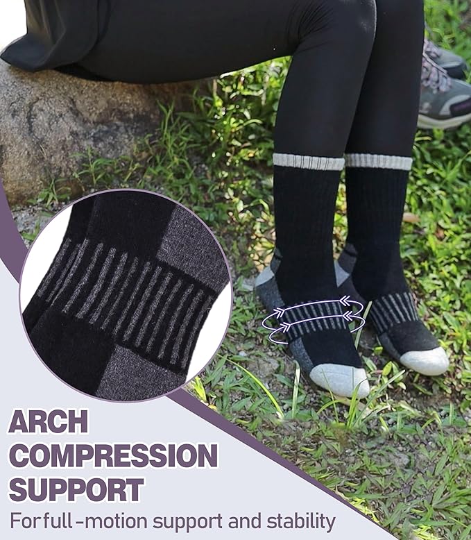 DYW Womens Merino Wool Hiking Socks Thermal Warm Winter Boot Crew Socks Cushion Work Walking Gift Socks 5 Pairs