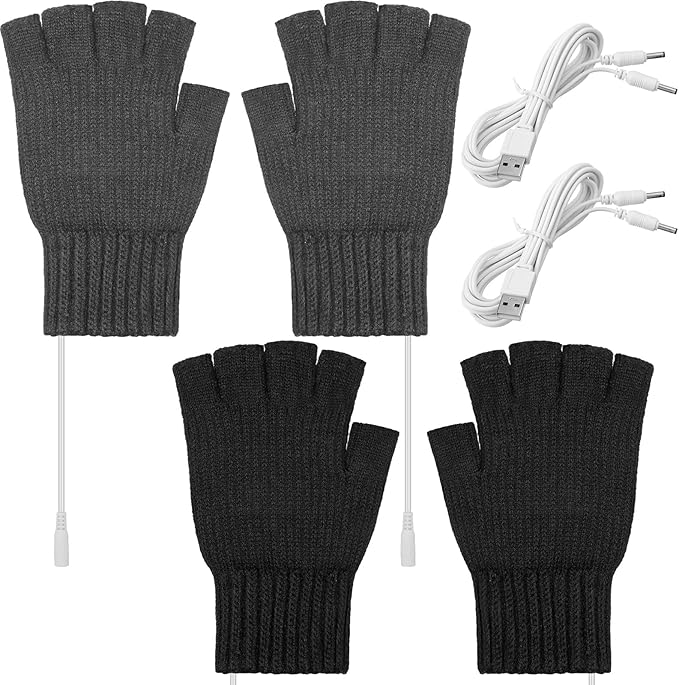 Bencailor 2 Pairs Usb Winter Heated Gloves Mitten Hand Washable Knitting Touchscreen Laptop Gloves