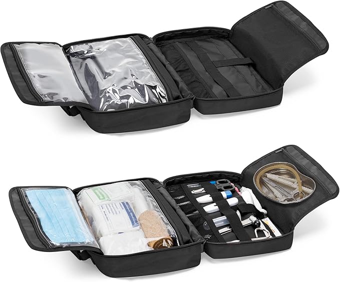 Trunab Portable First Aid Bag Empty, Medical Supplies Bag with 2 Inner Flap, Emergency Trauma Bag for Accessories, Black