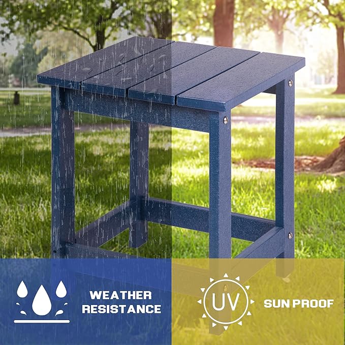 LZRS Adirondack Square Outdoor Side Table for Patio, Pool Composite Patio Table,HDPE End Tables for Backyard,Pool, Indoor Companion, Easy Maintenance & Weather Resistant(Dark Blue)