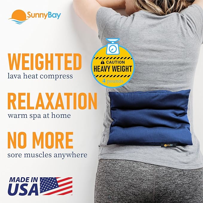 SunnyBay USA-Made 4-lbs Lava Sand Microwave Heating Pad with Organic Cotton Fabric for Cramps and Body Pain, Superior Heat Retention, Washable, Odorless, Weighted, 8x12 Inches