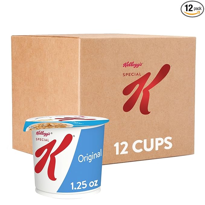 Kellogg's Special K, Breakfast Cereal in a Cup, Original, Bulk Size, 12 Count (Pack of 2, 7.5 oz Trays)